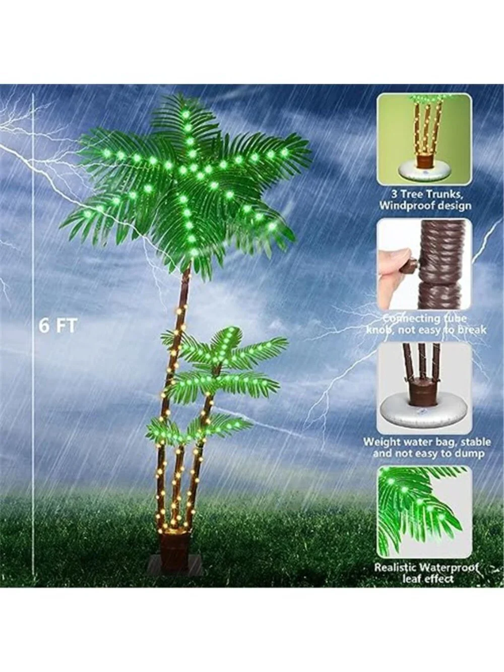 6FT LED Lighted Palm Tree Outdoor Indoor Waterproof Tropical Patio Decor Light
